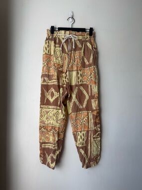Vintage 90s Yellow Brown Tribal Print Pants S